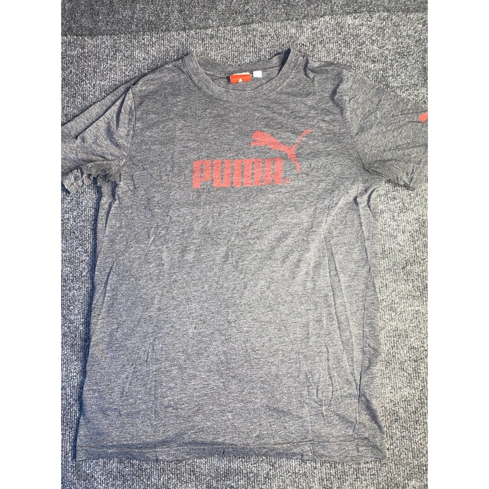 Vtg PUMA Sport Life Style Tee Shirt Mens Small Gray Heather Faded Logo Crew Neck